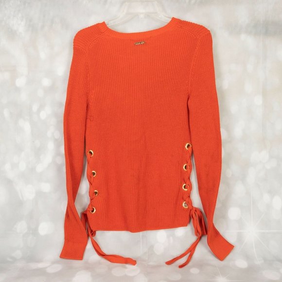 Michael Kors Designer Pull Over Crew Neck Sweater Top W/Gold Grommet Side Ties - Picture 7 of 9